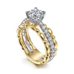 Best Gabriel & Co. Famke - 14K White-Yellow Gold Split Shank Round Diamond Engagement Ring