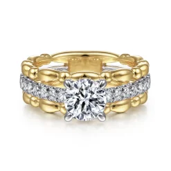 Best Gabriel & Co. Famke - 14K White-Yellow Gold Split Shank Round Diamond Engagement Ring
