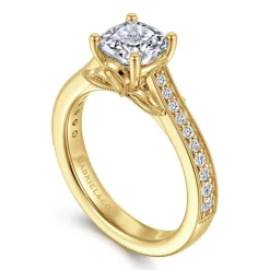 Best Gabriel & Co. Favola - 14K Yellow Gold Cushion Cut Lotus Diamond Engagement Ring