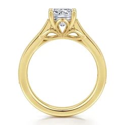 Best Gabriel & Co. Favola - 14K Yellow Gold Cushion Cut Lotus Diamond Engagement Ring