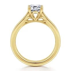 Sale Gabriel & Co. Favola - 14K Yellow Gold Emerald Cut Lotus Diamond Engagement Ring