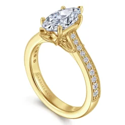 Sale Gabriel & Co. Favola - 14K Yellow Gold Marquise Shape Lotus Diamond Engagement Ring