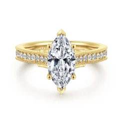 Sale Gabriel & Co. Favola - 14K Yellow Gold Marquise Shape Lotus Diamond Engagement Ring