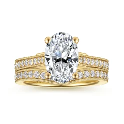 Best Gabriel & Co. Favola - 14K Yellow Gold Oval Lotus Diamond Engagement Ring