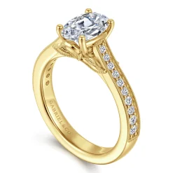 New Gabriel & Co. Favola - 14K Yellow Gold Oval Lotus Diamond Engagement Ring
