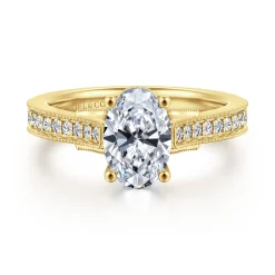 New Gabriel & Co. Favola - 14K Yellow Gold Oval Lotus Diamond Engagement Ring