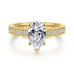 Gabriel & Co. Favola - 14K Yellow Gold Pear Shape Lotus Diamond Engagement Ring