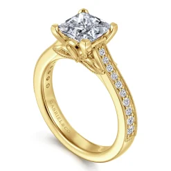 Sale Gabriel & Co. Favola - 14K Yellow Gold Princess Cut Lotus Diamond Engagement Ring