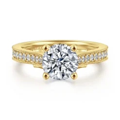 Outlet Gabriel & Co. Favola - 14K Yellow Gold Round Lotus Diamond Engagement Ring