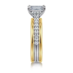 Hot Gabriel & Co. Feah - 14K Yellow-White Gold Wide Band Emerald Cut Diamond Engagement Ring