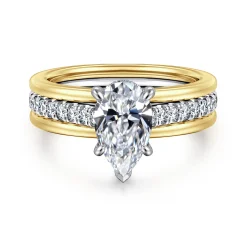 Best Gabriel & Co. Feah - 14K Yellow-White Gold Wide Band Pear Shape Diamond Engagement Ring