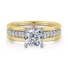 Gabriel & Co. Feah - 14K Yellow-White Gold Wide Band Cushion Cut Diamond Engagement Ring