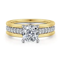 Gabriel & Co. Feah - 14K Yellow-White Gold Wide Band Cushion Cut Diamond Engagement Ring
