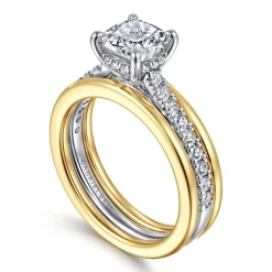 Gabriel & Co. Feah - 14K Yellow-White Gold Wide Band Cushion Cut Diamond Engagement Ring