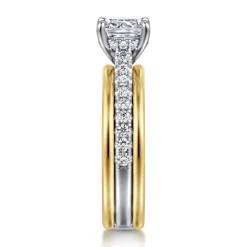 Gabriel & Co. Feah - 14K Yellow-White Gold Wide Band Cushion Cut Diamond Engagement Ring