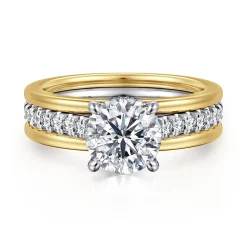 Hot Gabriel & Co. Feah - 14K Yellow-White Gold Wide Band Round Diamond Engagement Ring