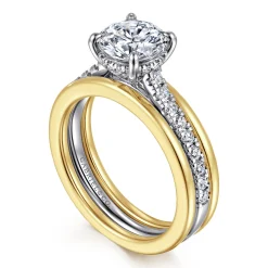 Hot Gabriel & Co. Feah - 14K Yellow-White Gold Wide Band Round Diamond Engagement Ring