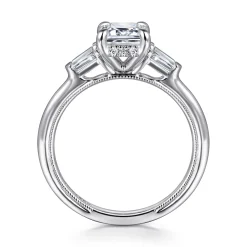Discount Gabriel & Co. Feana - 14K White Gold Emerald Cut Three Stone Diamond Engagement Ring