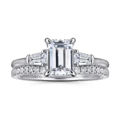 Discount Gabriel & Co. Feana - 14K White Gold Emerald Cut Three Stone Diamond Engagement Ring