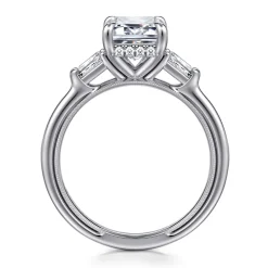 New Gabriel & Co. Feana - 14K White Gold Emerald Cut Three Stone Diamond Engagement Ring