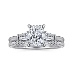New Gabriel & Co. Feana - 14K White Gold Rectangular Radiant Cut Three Stone Diamond Engagement Ring