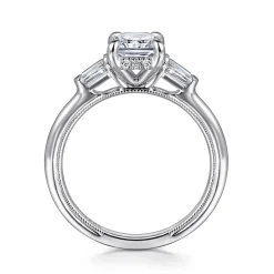 New Gabriel & Co. Feana - 14K White Gold Rectangular Radiant Cut Three Stone Diamond Engagement Ring