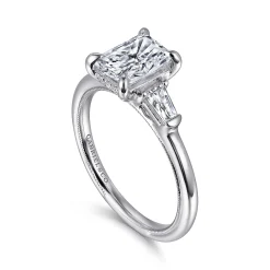 New Gabriel & Co. Feana - 14K White Gold Rectangular Radiant Cut Three Stone Diamond Engagement Ring