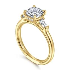 Hot Gabriel & Co. Feana - 14K Yellow Gold Cushion Cut Three Stone Diamond Engagement Ring
