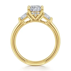 Hot Gabriel & Co. Feana - 14K Yellow Gold Cushion Cut Three Stone Diamond Engagement Ring