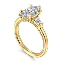 Clearance Gabriel & Co. Feana - 14K Yellow Gold Marquise Shape Three Stone Diamond Engagement Ring