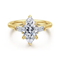 Clearance Gabriel & Co. Feana - 14K Yellow Gold Marquise Shape Three Stone Diamond Engagement Ring