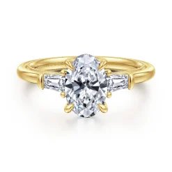 Clearance Gabriel & Co. Feana - 14K Yellow Gold Oval Three Stone Diamond Engagement Ring