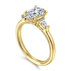 Gabriel & Co. Feana - 14K Yellow Gold Pear Shape Three Stone Diamond Engagement Ring