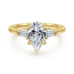 Gabriel & Co. Feana - 14K Yellow Gold Pear Shape Three Stone Diamond Engagement Ring