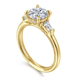 Discount Gabriel & Co. Feana - 14K Yellow Gold Round Three Stone Diamond Engagement Ring