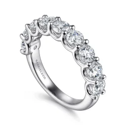 Best Gabriel & Co. Feline - 14K White Gold Scallop Setting 9 Stone Diamond Anniversary Band - 2 ct