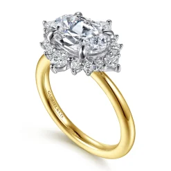 New Gabriel & Co. Fella - 14K White-Yellow Gold Oval Halo Diamond Engagement Ring