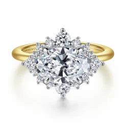 New Gabriel & Co. Fella - 14K White-Yellow Gold Oval Halo Diamond Engagement Ring