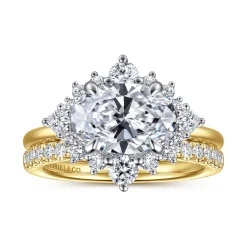 New Gabriel & Co. Fella - 14K White-Yellow Gold Oval Halo Diamond Engagement Ring