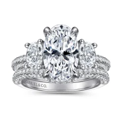 Online Gabriel & Co. Ferah - 14K White Gold Three Stone Oval Cut Diamond Engagement Ring