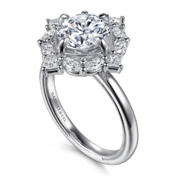 New Gabriel & Co. Fernanda - 14K White Gold Compass Prong Round Halo Diamond Engagement Ring