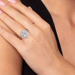 New Gabriel & Co. Fernanda - 14K White Gold Compass Prong Round Halo Diamond Engagement Ring