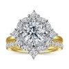 Sale Gabriel & Co. Fernanda - 14K White-Yellow Gold Compass Prong Round Halo Diamond Engagement Ring