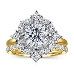 Sale Gabriel & Co. Fernanda - 14K White-Yellow Gold Compass Prong Round Halo Diamond Engagement Ring