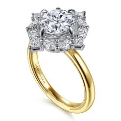 Sale Gabriel & Co. Fernanda - 14K White-Yellow Gold Compass Prong Round Halo Diamond Engagement Ring