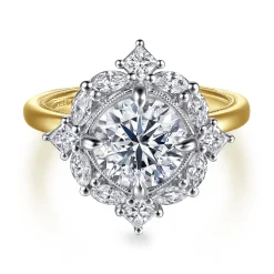 Sale Gabriel & Co. Fernanda - 14K White-Yellow Gold Compass Prong Round Halo Diamond Engagement Ring