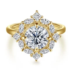 Discount Gabriel & Co. Fernanda - 14K Yellow Gold Compass Prong Round Halo Diamond Engagement Ring