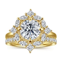 Discount Gabriel & Co. Fernanda - 14K Yellow Gold Compass Prong Round Halo Diamond Engagement Ring