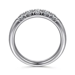 New Gabriel & Co. Ferrara - 14K White Gold 5 Stone French Pave Diamond Wedding Band - 0.5 ct