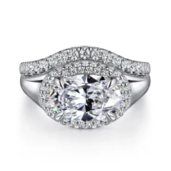 Sale Gabriel & Co. Fillipa - 14K White Gold Oval Double Halo Diamond Engagement Ring